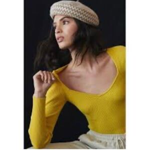 Anthropologie Citron / Yellow Ribbed Knit Top / Sweater. NWT
